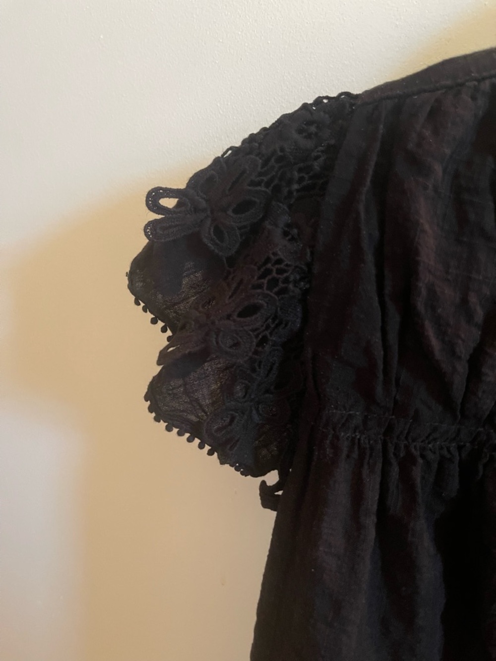 Max Studio Black Crochet-Trim Short Sleeve Blouse - Picture 5 of 7